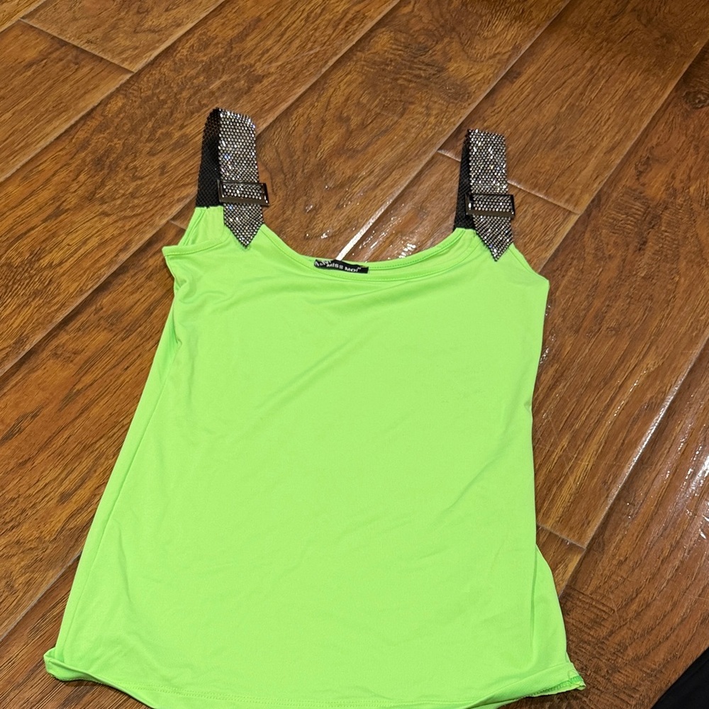 Lime Green Sleeveless Top with Black Straps